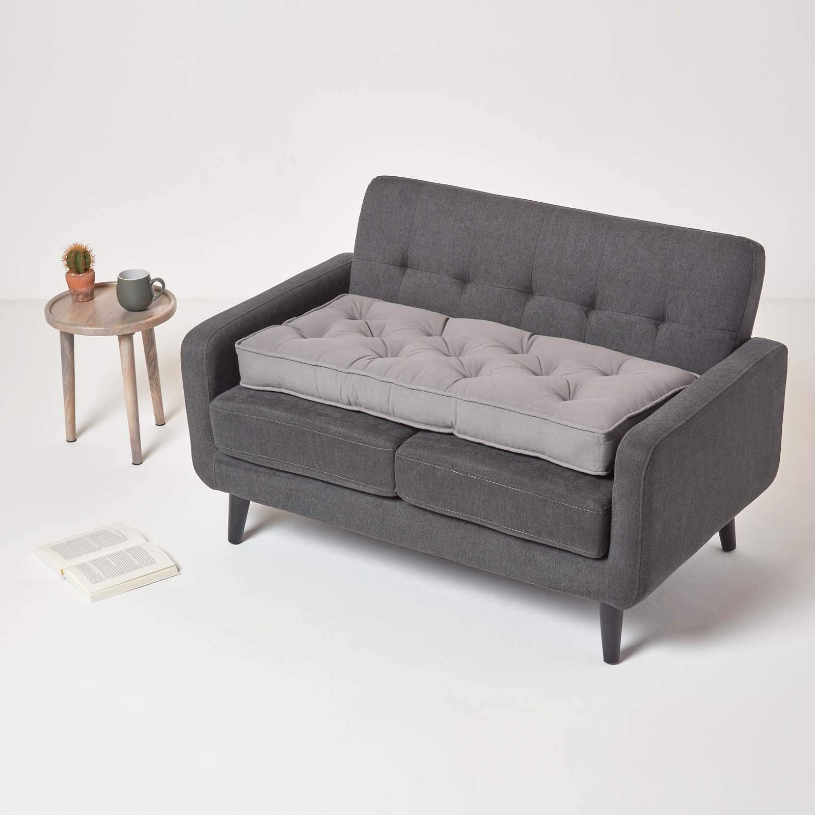 HOMESCAPES Cuscino rialzante per divano a 2 posti, cuscino per pallet o materasso da pavimento in cotone, grigio ardesia, 100 x 48 x 10 cm