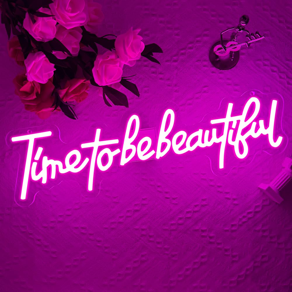 Time to Be Beautiful Neonschild, Rosa, schöne Neonschilder für Wanddekoration, LED-Schild, Buchstaben, beleuchtete Schilder für Hochzeit, Salon, Schönheitszimmer, Schlafzimmer, Dekoration, beste