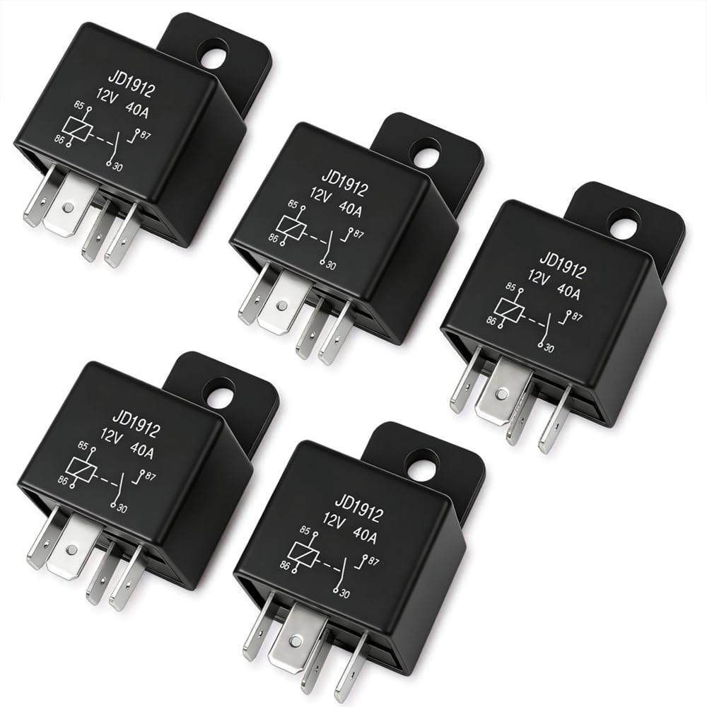 BLARYETI [5 Pack] 12V 40A Automotive Relay, 4-Pin SPST (Model JD1912) – Heavy Duty Relay Switch for Fuel Pump, Fan, Starter, Light Bar