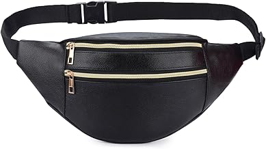 K London Stylish Artificial Leather Black Waist Bag Elegant Style Travel Pouch Passport Holder with Adjustable Strap(2151_Black)