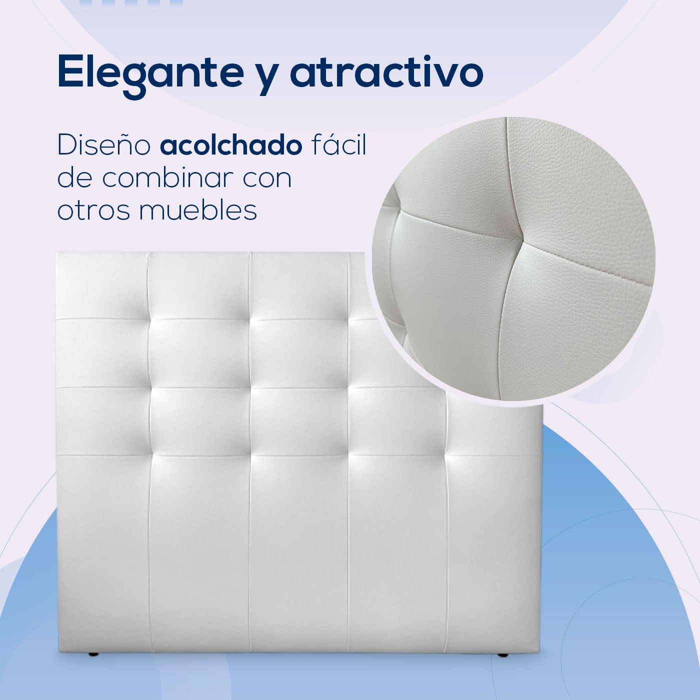 Cabecero Modelo París Acolchado Tapizado en Polipiel 160 x 120 cm Blanco