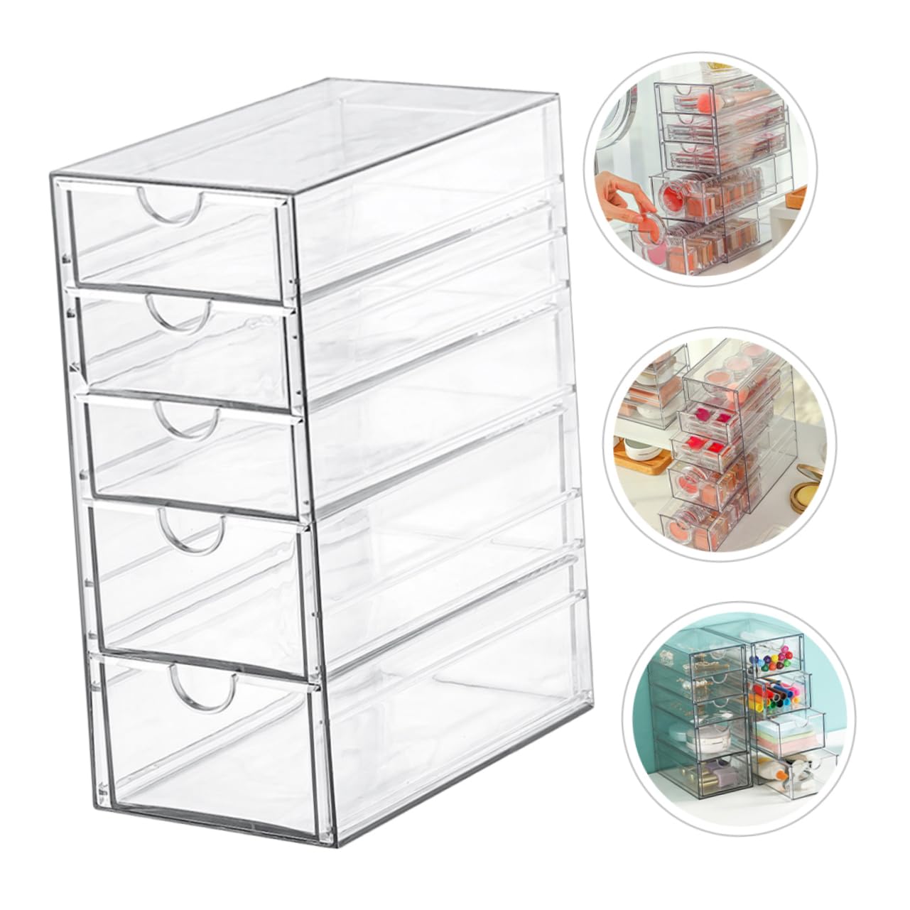 Cabilock Boîte de Rangement à Tiroirs Transparente, 5 Niveaux, Design Pet, Accès Facile, pour Bureau et Coiffeuse, Organise Accessoires et Papeterie