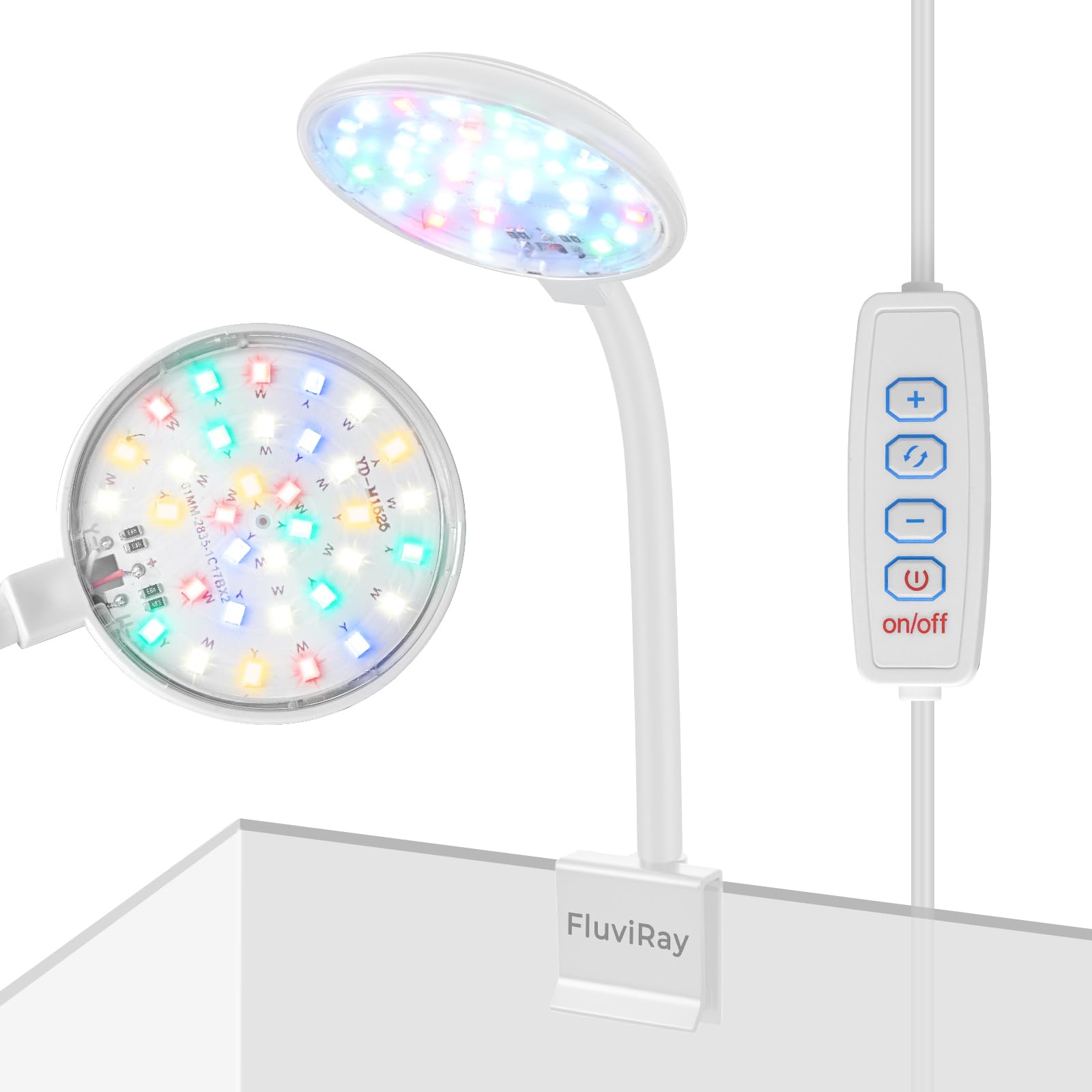 Mini Clip On Aquarium Licht 7W USB Dimmbar Fisch Tank Lampe mit 3 Lichtmodi (Weiß/RGB/Vollspektrum), 9-stufige Helligkeit, 360° Verstellbarer Schwanenhals für 1-3 Gallonen Tanks