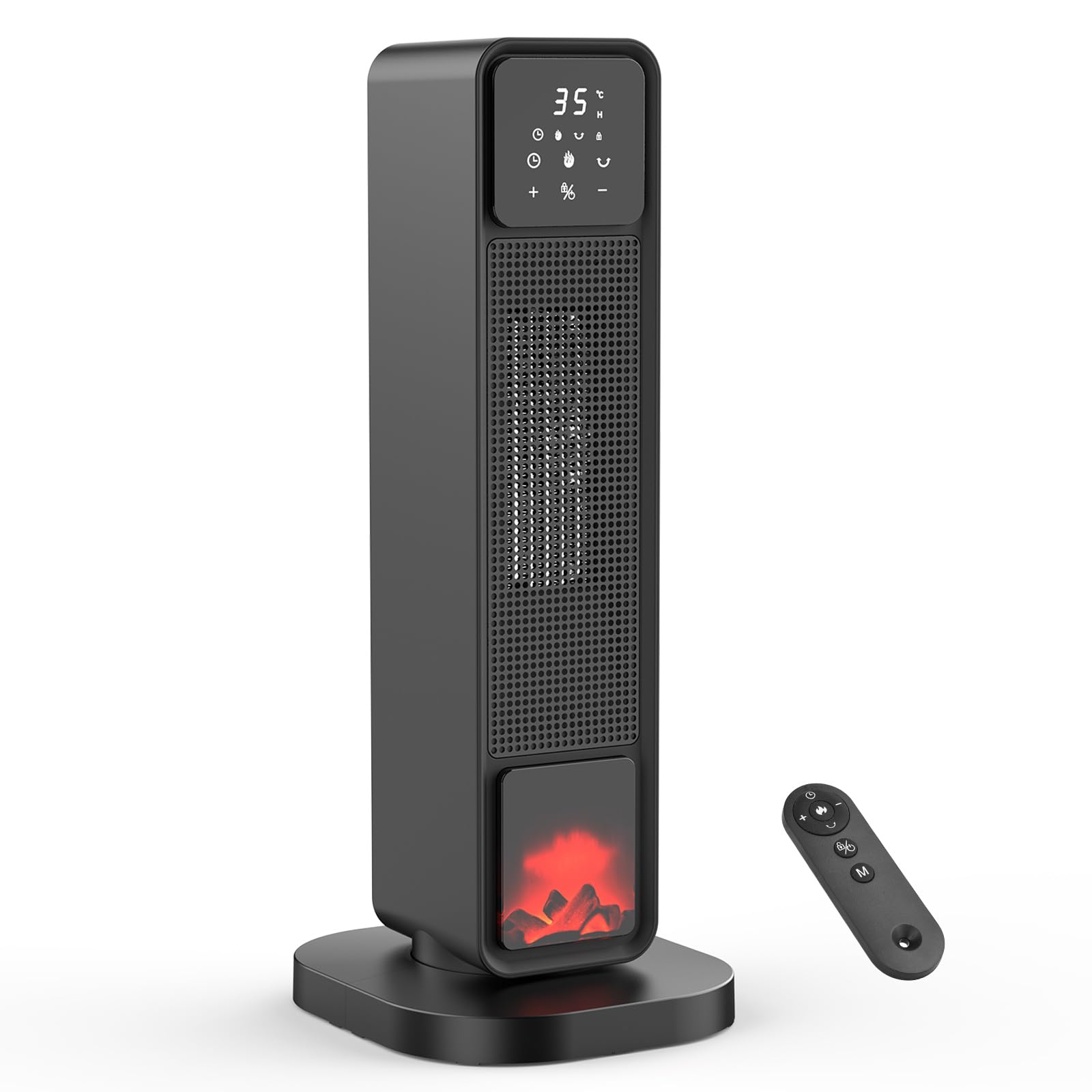 2200W Calefactor Bajo Consumo - Eléctrico Cerámico Oscilante, 4 Modos ECO, Temporizador 1-12H, Protección Sobrecarga/Vuelco, Bajo Ruido, Mando Remoto - Portátil Baño, Sala, Dormitorio, Oficina
