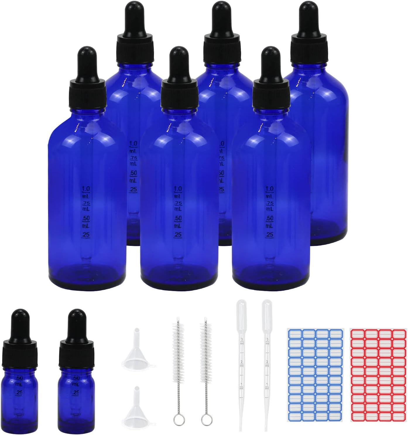 Reyshin 100ml Glass Dropper Bottles, 6 Pack Blue Glass Bottle with