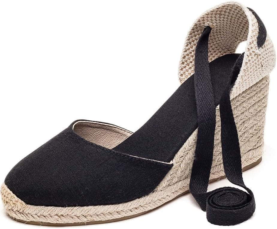 U-lite Womens Espadrille Wedge Sandals Closed Toe Platform Lace Up Ankle Strap Slingback Summer Dress Shoes - Image 4
