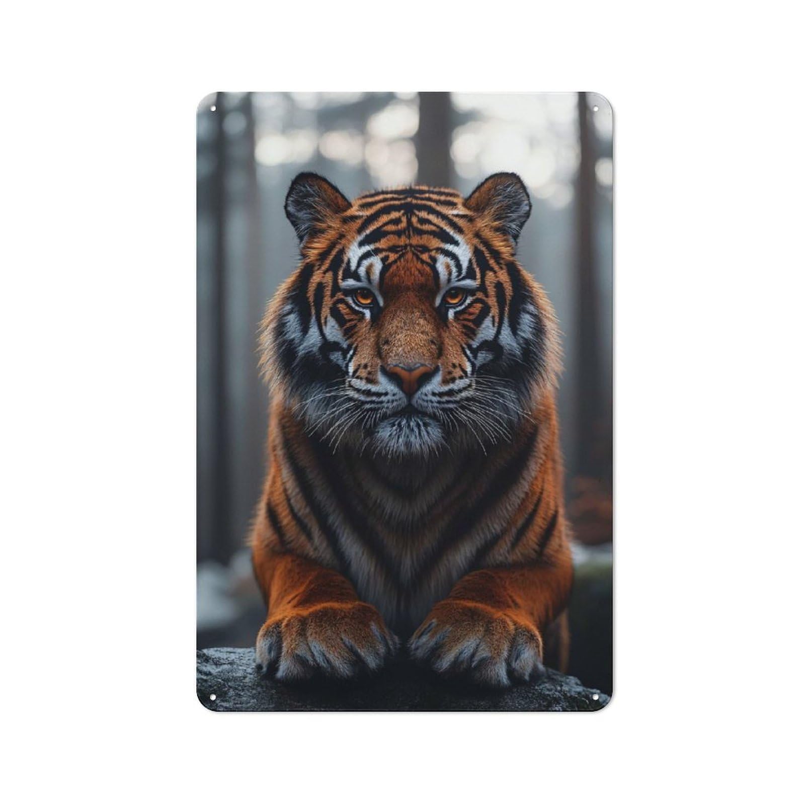 Junmoney Style-7 Tin Wall Plaque 30X20cm With Majestic Tiger Portrait In Forest Setting For Home Office Or Studio, New Home Wall Decor For Home Office Decor Fans