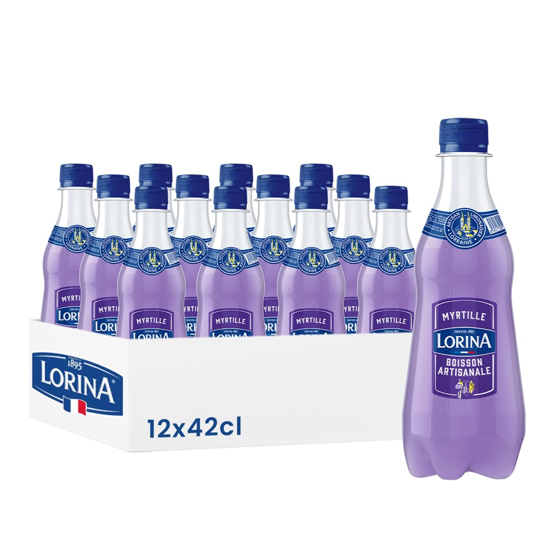Lorina Limonade Artisanale Saveur Myrtille, Boisson Gazeifiée aux Arômes Naturels, 42cl, Lot de 12 Bouteilles