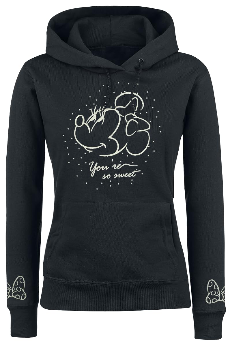 Mickey Mouse Minnie & Topolino So Sweet Donna Felpa con Cappuccio Nero 65% Cotone, 35% Poliestere Regular