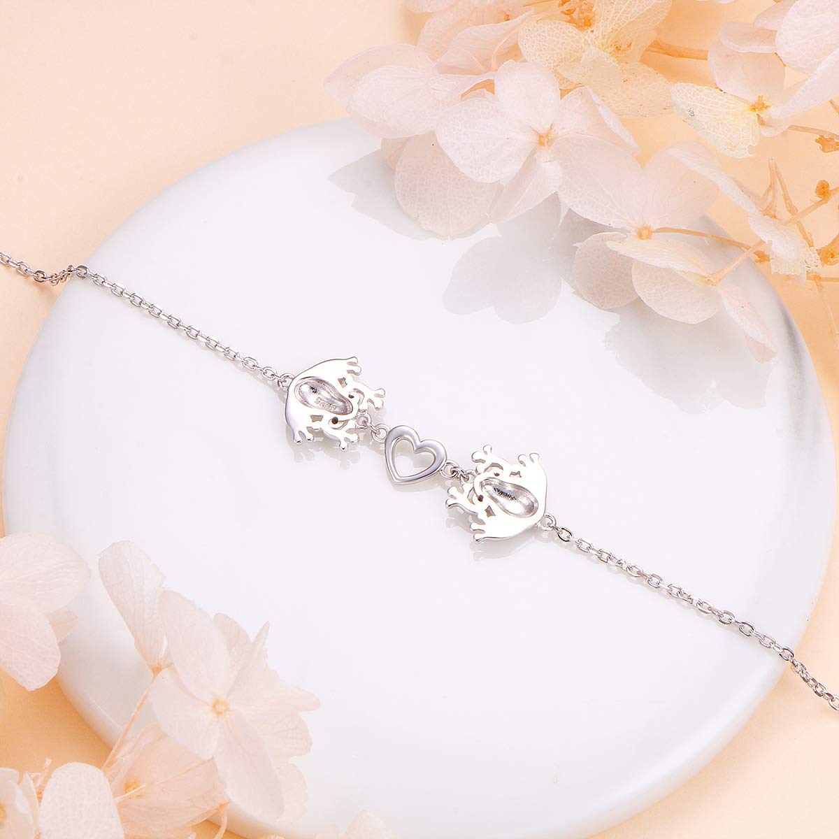 (Salute e longevità) S925 Bracciale a forma di tartaruga/rana in argento Sterling per donne adolescenti e ragazze, regolabile con animale, gioielli da 17 + 5 cm