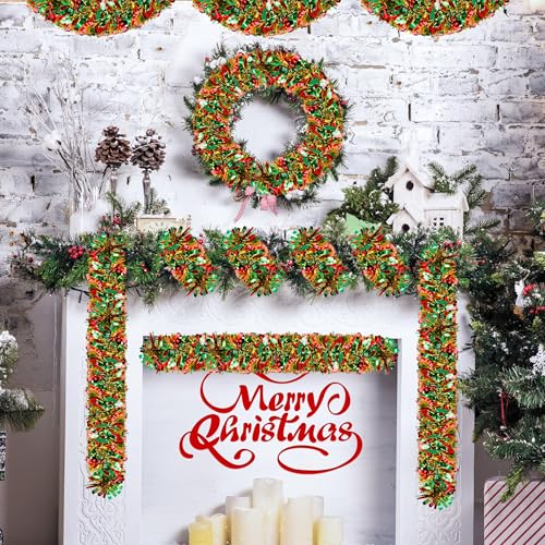 Image of 50 Ft Christmas Tinsel Garland Thick Tinsel Garland Xmas Tree Decorations Metallic Tinsel Twist Garland for Christmas, Birthday, Party Decor Indoor Outdoor Party Supplies