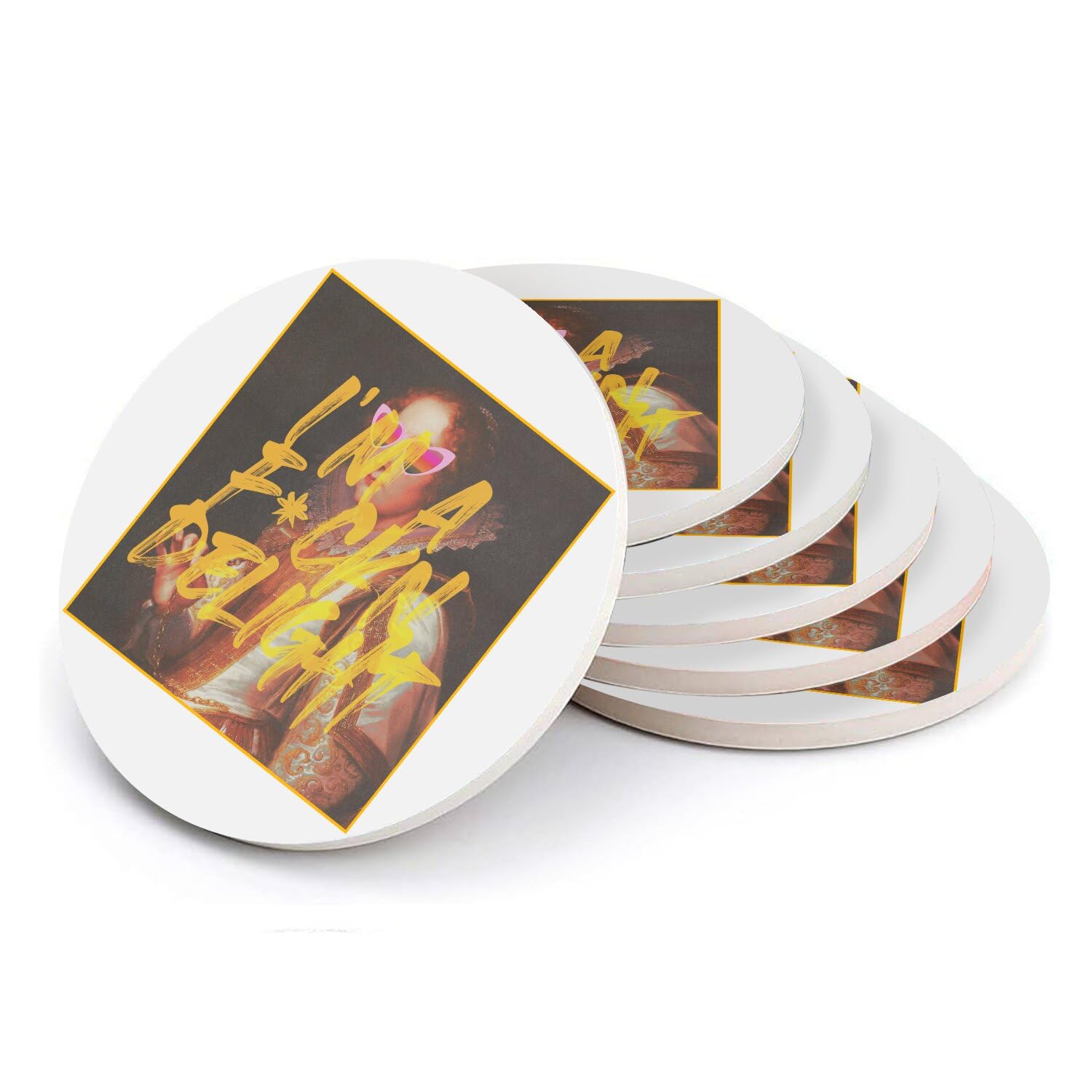 Sous verre ronds en céramique Delight style vintage lot de 6 dessous de verre parodie humour