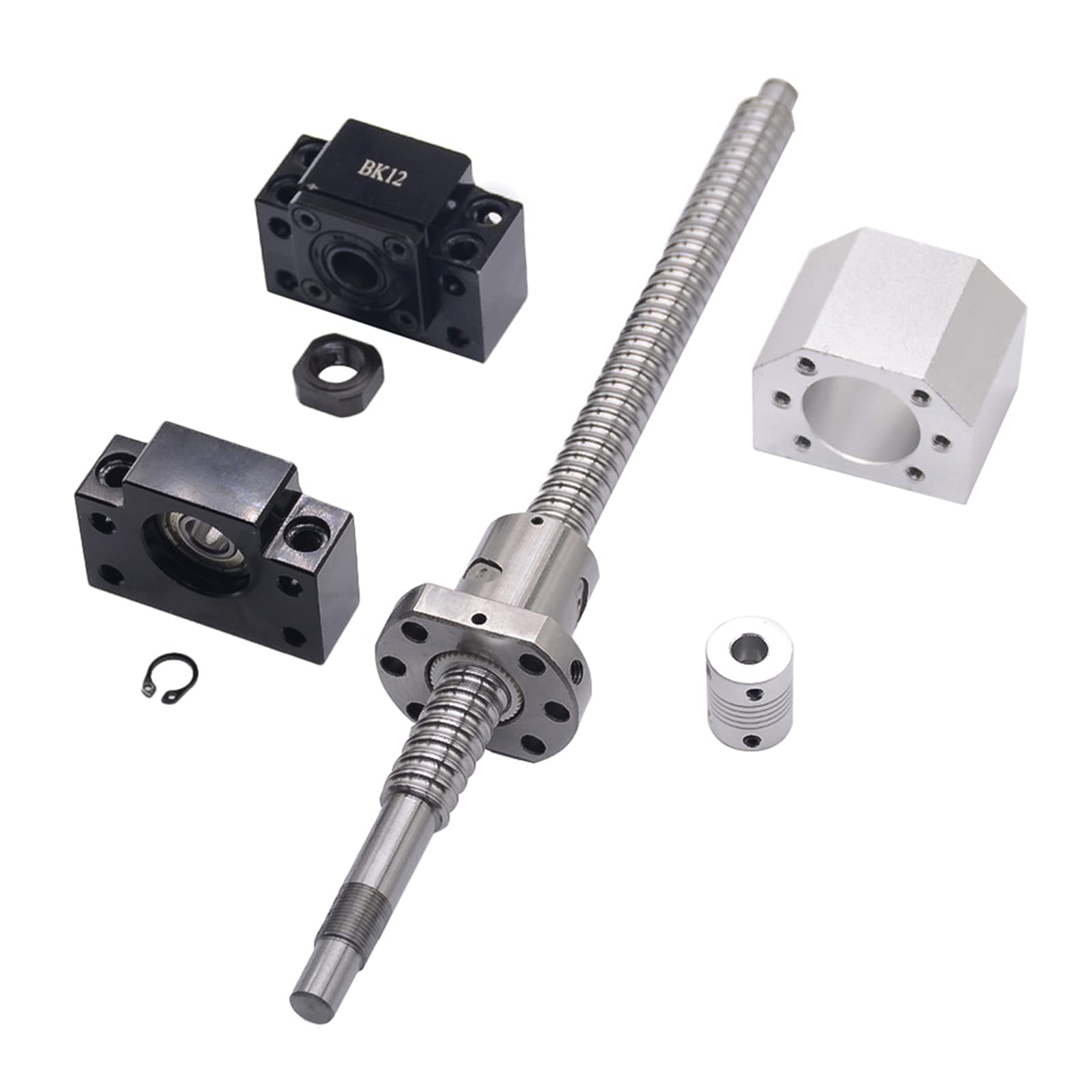 SFU1605 Juego de husillo de bolas de 600 mm, husillo roscado de acero inoxidable, husillo de bolas con soporte BK12/BF12, carcasa de tuerca y juego de embrague, piezas CNC