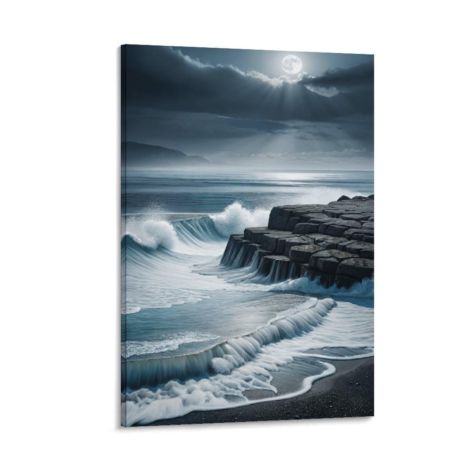 XPASHIQWC Moonlit Coastal Rocks Wall Decor Poster Canvas Prints Picture Modern Wall Art Picture Wall Hanging for Bathroom Wall Decor 20x30inch(50x75cm)