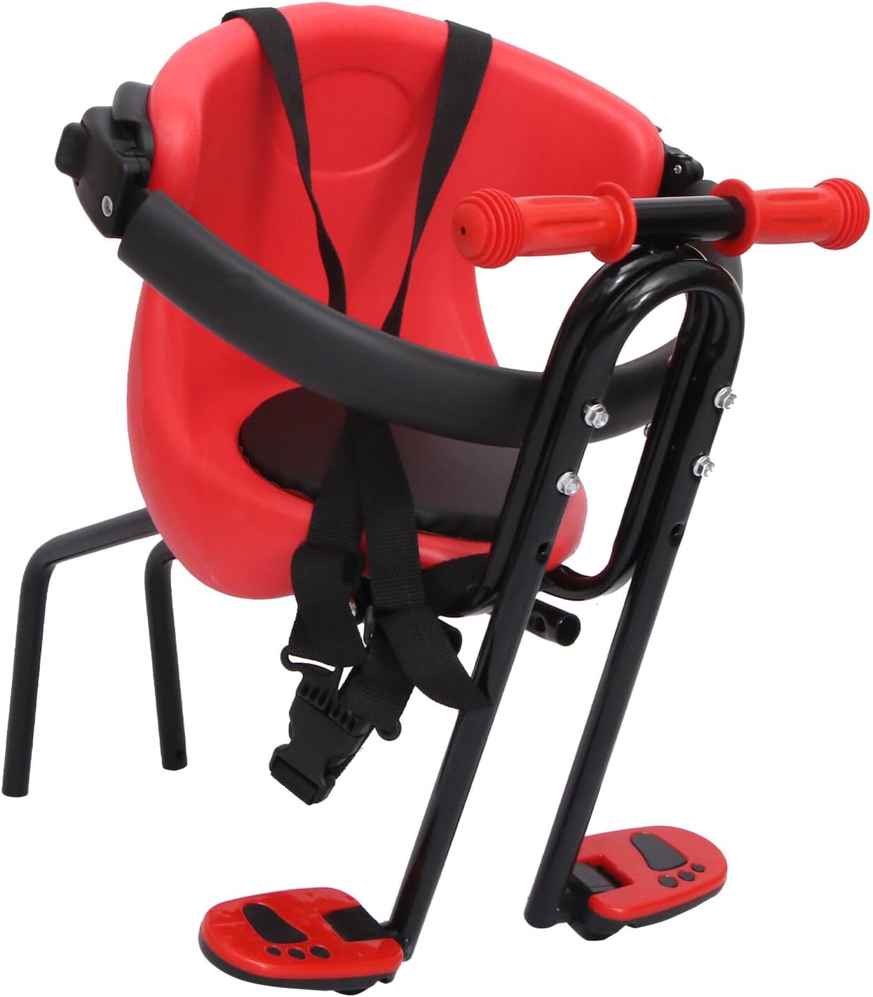 Luxshiny Adjustable Bike Safety Seat with Thickened Back Support and Foldable Pedal for Ages Detachable Anti-Shock Handrail Front Mounted Seat for Foldable Road Bikes Red Random Color