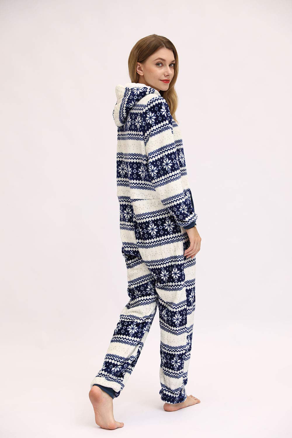 Tuta da donna per Natale, inverno, calda, tuta intera per adulti, cosplay, in pile, con cappuccio e chiusura lampo
