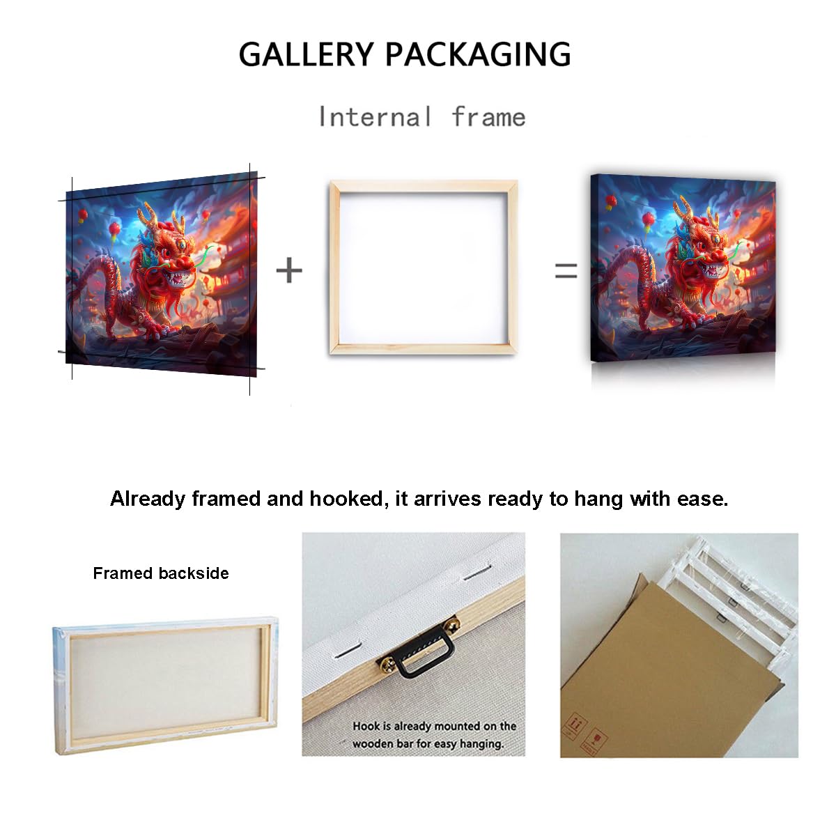 CHERHERART Drago cinese tela opera d'arte decorazione della parete Fantasy Oriental Festival Canvas Poster Pittura per soggiorno sala da pranzo decorazione domestica 55x55cm Innerframe
