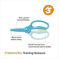 Vista 3 de Fiskars - Tijeras de entrenamiento para preescolares de 3 años en adelante (paquete de 3), tijeras de seguridad para niños pequeños con palanca