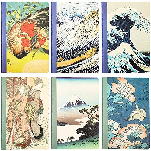 Hokusai Soft Cover Travel Journal, Japanese Stationery Notebook (A5 Size, 6 Pack)