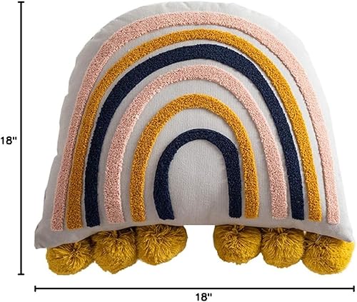 Miniatura 6 de vctops Cojín de almohada de algodón arcoíris con borlas y relleno de almohada para sofá, cama, sala de estar (arco iris, 18 x 18 pulgadas)