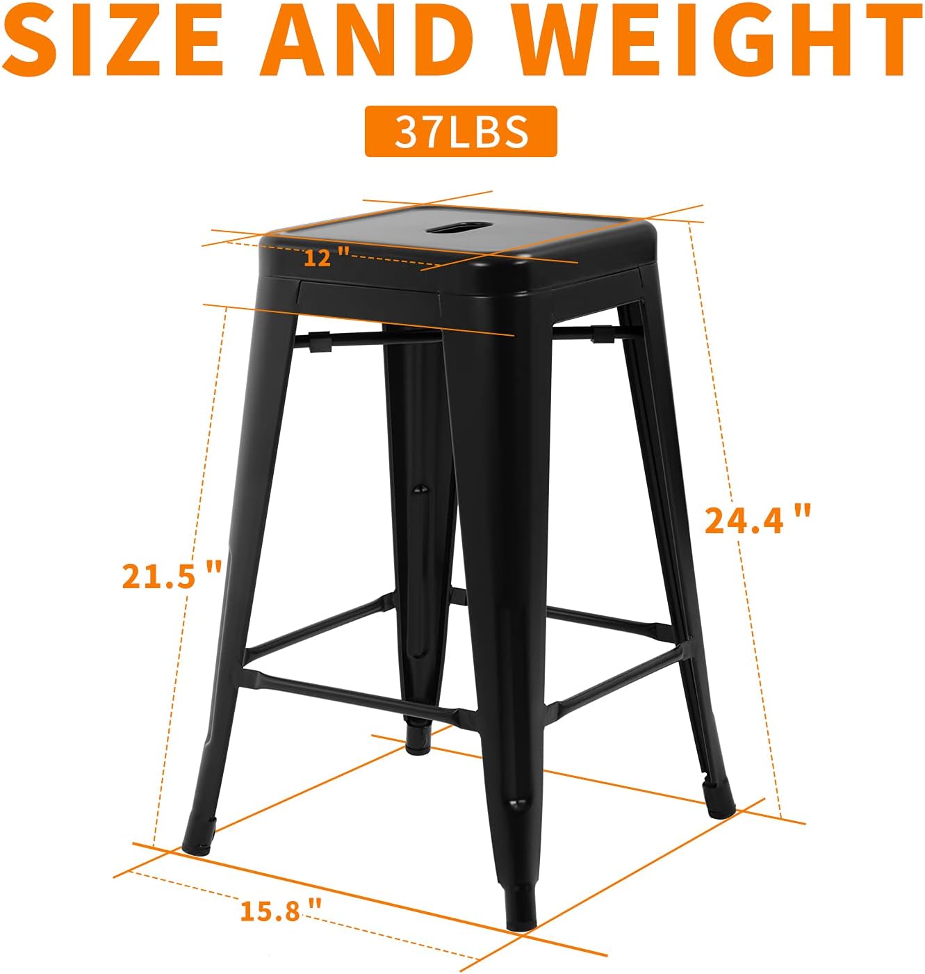 HCY 24 Inches Metal Bar Stools Set of 4 High Backless IndoorOutdoor Counter Height Barstools Stackable Metal Chairs Home Kitchen Dining Stool Backless Patio Bar Chair（Black） 16 16 24