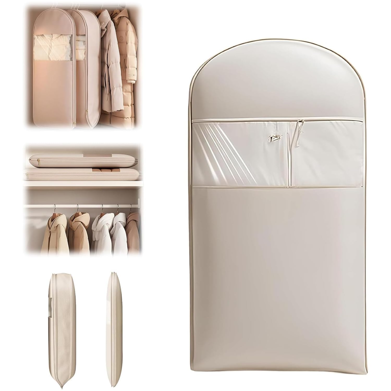 Space Saving Hanging Garment Bag with Self Compression Zipper - Moth Proof Clothes Storage for Coats Suits & Seasonal Wear