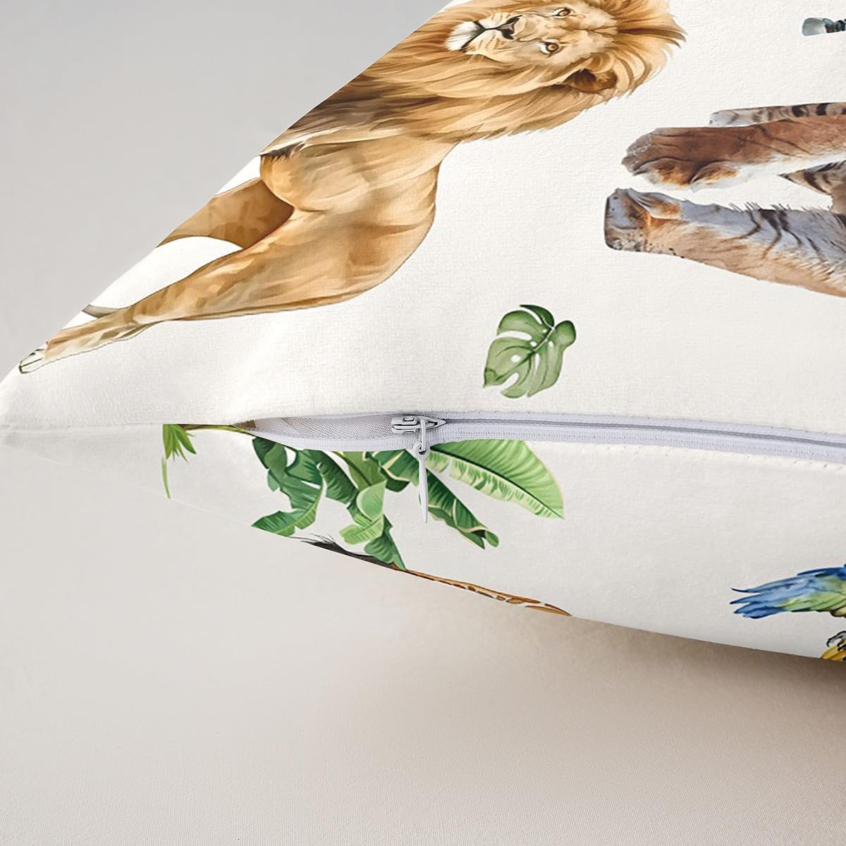 Erosebridal Zoo Animal Throw Pillow Cover 24x24 Inch for Sofa Bed Couch,Lion Tiger Monkey Pillow Cover Home Room Decor,Tropical Palm Trees Decorative Pillowcase,Farmhouse Cushion Case