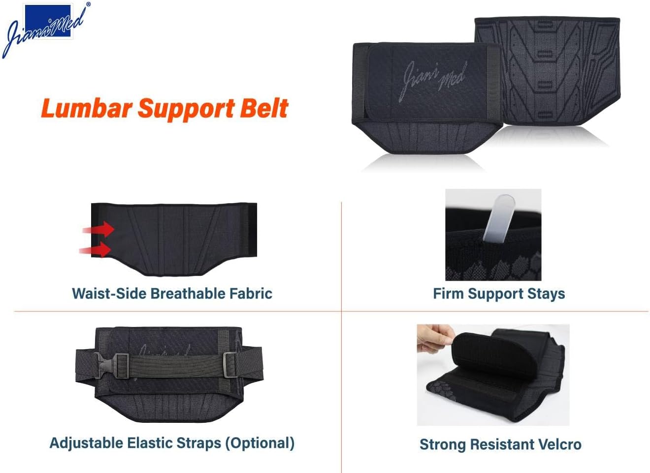 8” Lumbar Support Belt– Protetive Series, Back Brace, Back Pain, Sciatica, 4 Stays, Breathable, Daily Use, Taiwan Excellence S/M