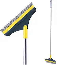 Escova de limpeza de piso 2 em 1, escova de limpeza de piso com alça longa e rodo, escova de limpeza de fendas de chuveiro de banheiro, escova de vassoura mágica giratória de 120°