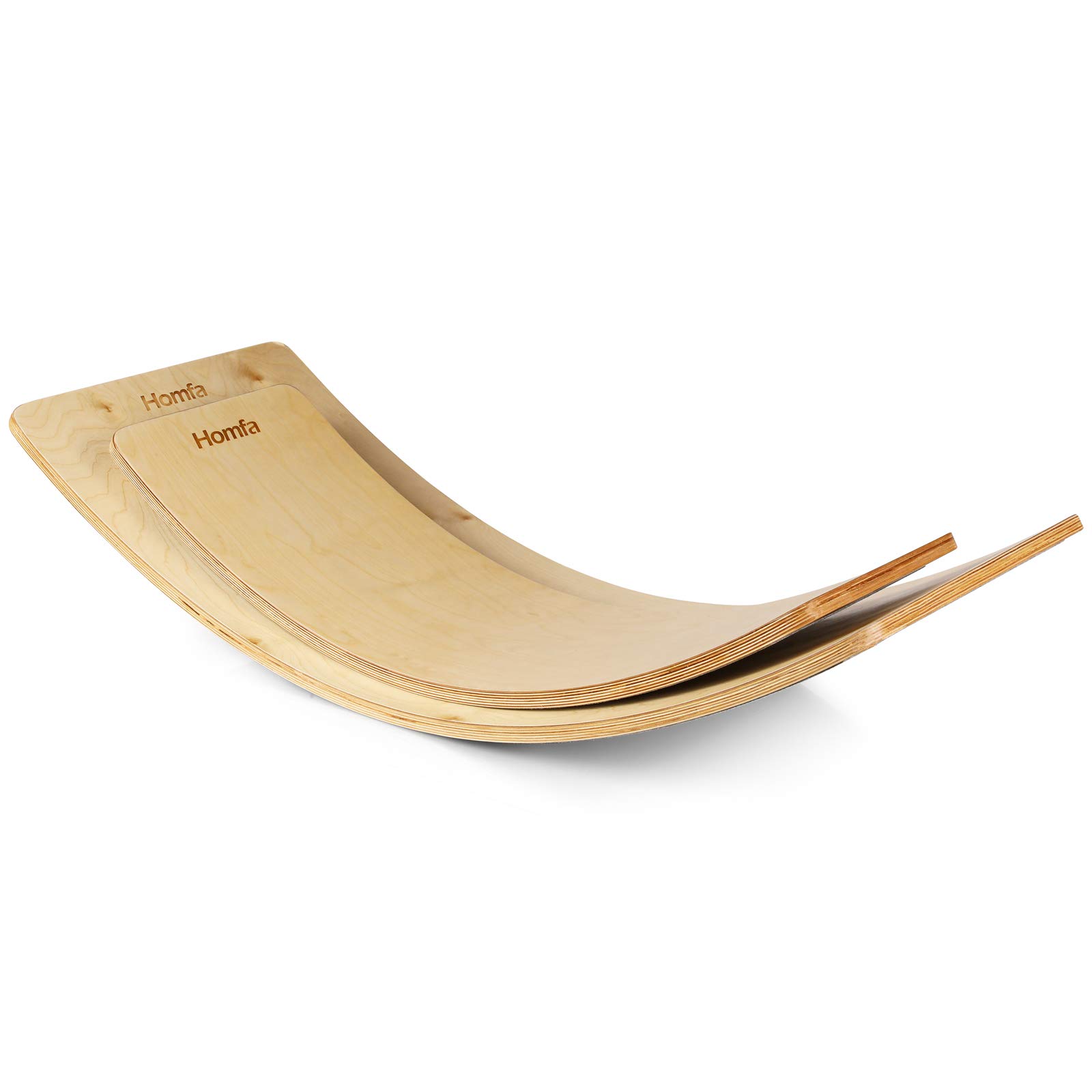 Homfa Set of 2 Solid Wooden Balance Boards Yoga Fit Board Curvy Wobble Board Rocking Boards