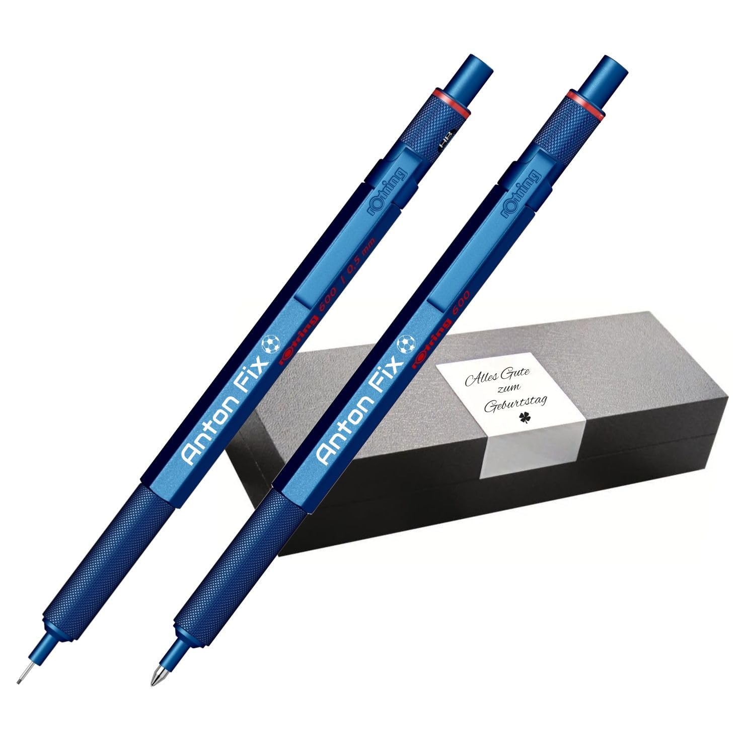 rOtring Set di 600 penne a sfera e portamine con incisione, set di scrittura in metallo di alta qualità, personalizzabile, con custodia, regalo per ufficio, studio e tecnica (blu)