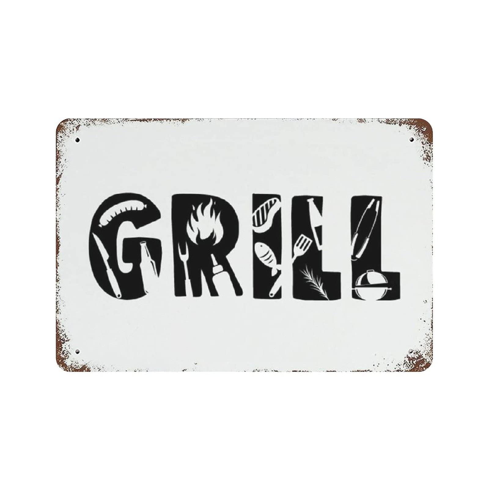Metal Tin Sign BBQ Grill Farmhouse Vintage Tin Poster Metal Sign Wall Decoration Country Kitchen Home Garage Decor 8"x12"