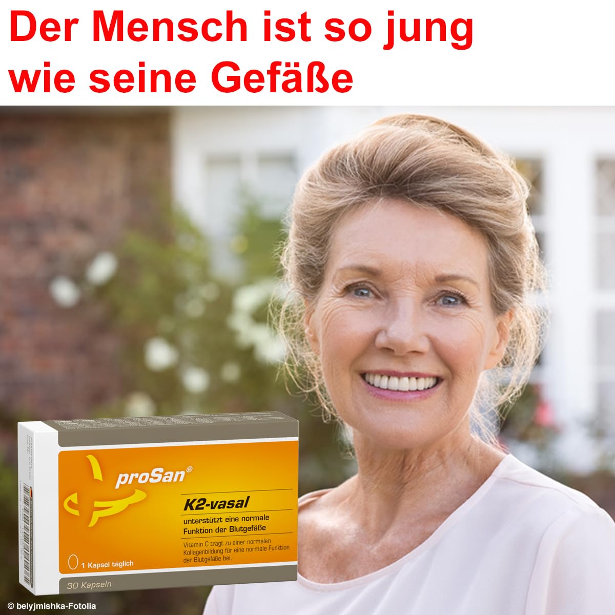 proSan K2-vasal (Monatspackung, 30 Kapseln) | 180 µg Vitamin K2, Vitamin C, Olivenöl-Polyphenole, Unterstützt Blutgefäße (Arterien) mit Vitamin C , Nur 1 Kapsel täglich