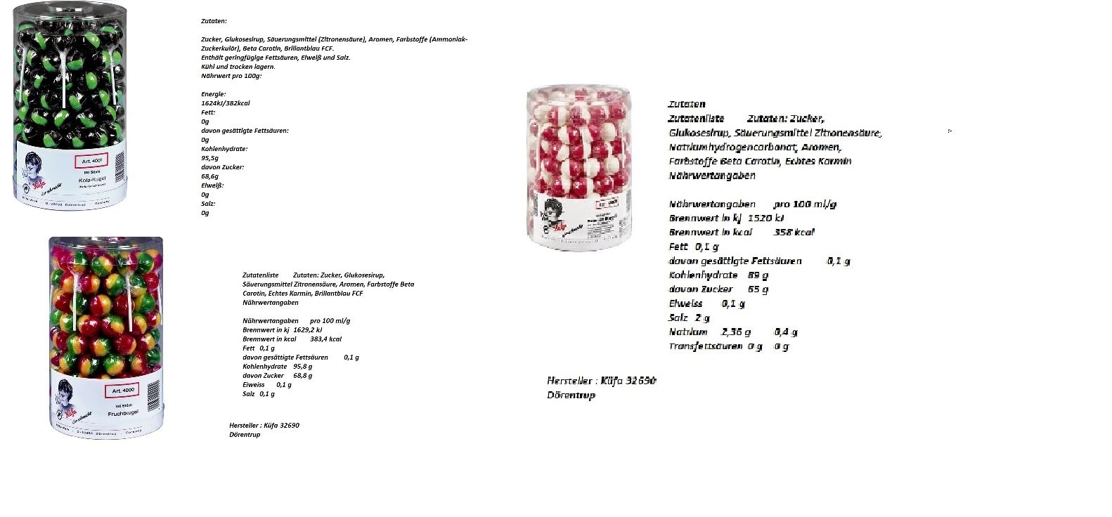 300 Küfa Lutscher Mix Lolly aus Brausekugel/Kola-Kugel/Frucht-Kugel a 17g einzeln verpackte Kugel-Lollis