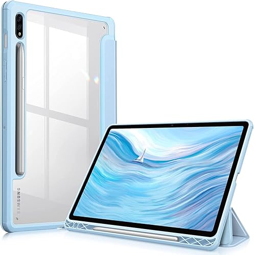 Funda para Samsung Galaxy Tab A9 Plus, carcasa negra transparente dura y parachoques de TPU suave con soporte para bolígrafo, funda delgada y