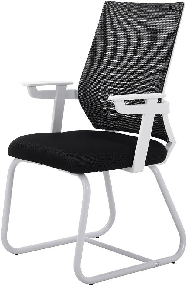 Warmiehomy Desk Chair No Wheels, Metal Base Office Meeting Chair with Backrest and Armrest, Black