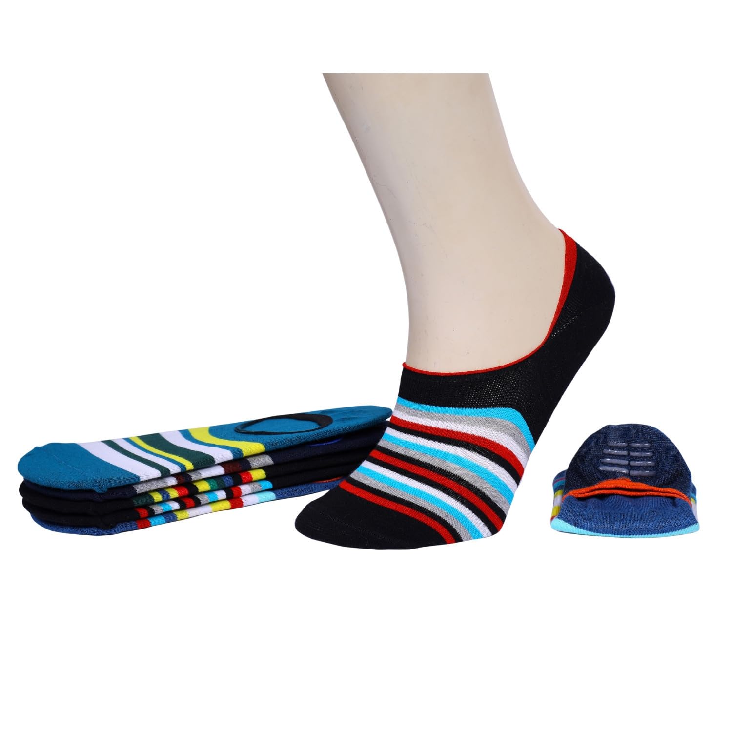 Men's Combed Cotton Striped Odour Free/Gym/Sports/Running Shoe liner Socks (Pack of 5-Multicolored)-image-24