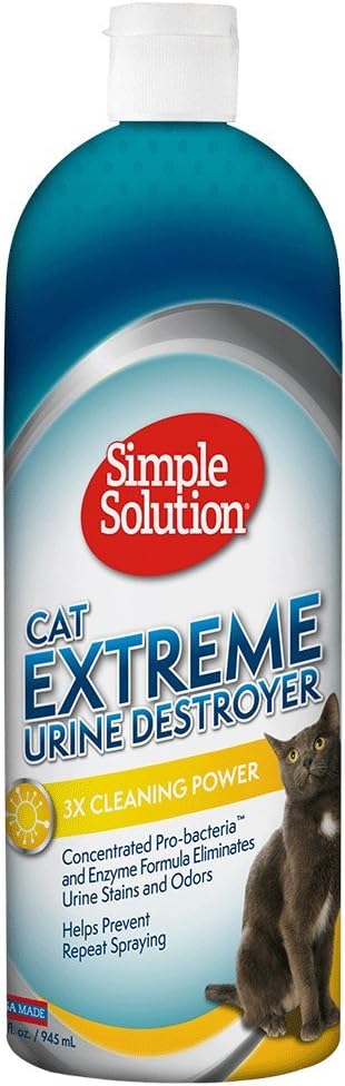 Simple SolutionCat Urine Destroyer | Cat Stain and Odor Remover | Breaks Down Cat Urine to Neutralize Stain and Odor | Prevents Repeat Marking | 32 Ounces