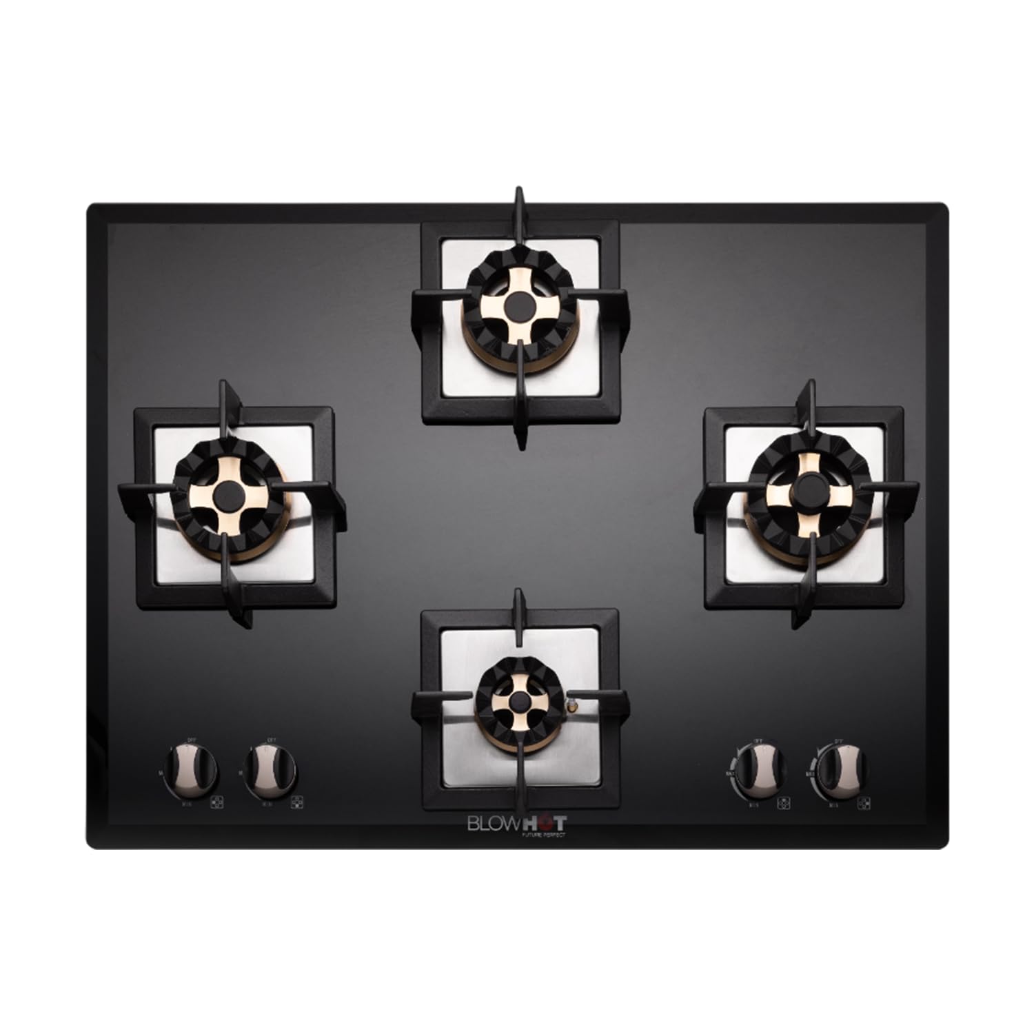 BLOWHOT Prism 4 Burner Battery Operated Built - In Gas Hob Heavy LOTUS BRASS Burners 70cms Toughened Glass Top, One 100mm Triple Ring, Two 90mm Double Ring, One 70mm Brass Burner - Black-image-27