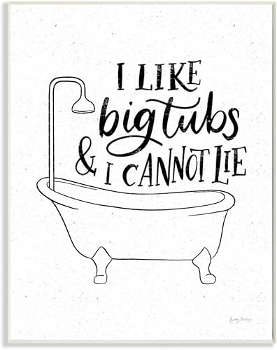 Stupell Industries Parodia de palabras blancas y negras con texto en inglés "I Like Big Tubs Bath", diseñada por Becky Thorns Art, 10 x 15 pulgadas,