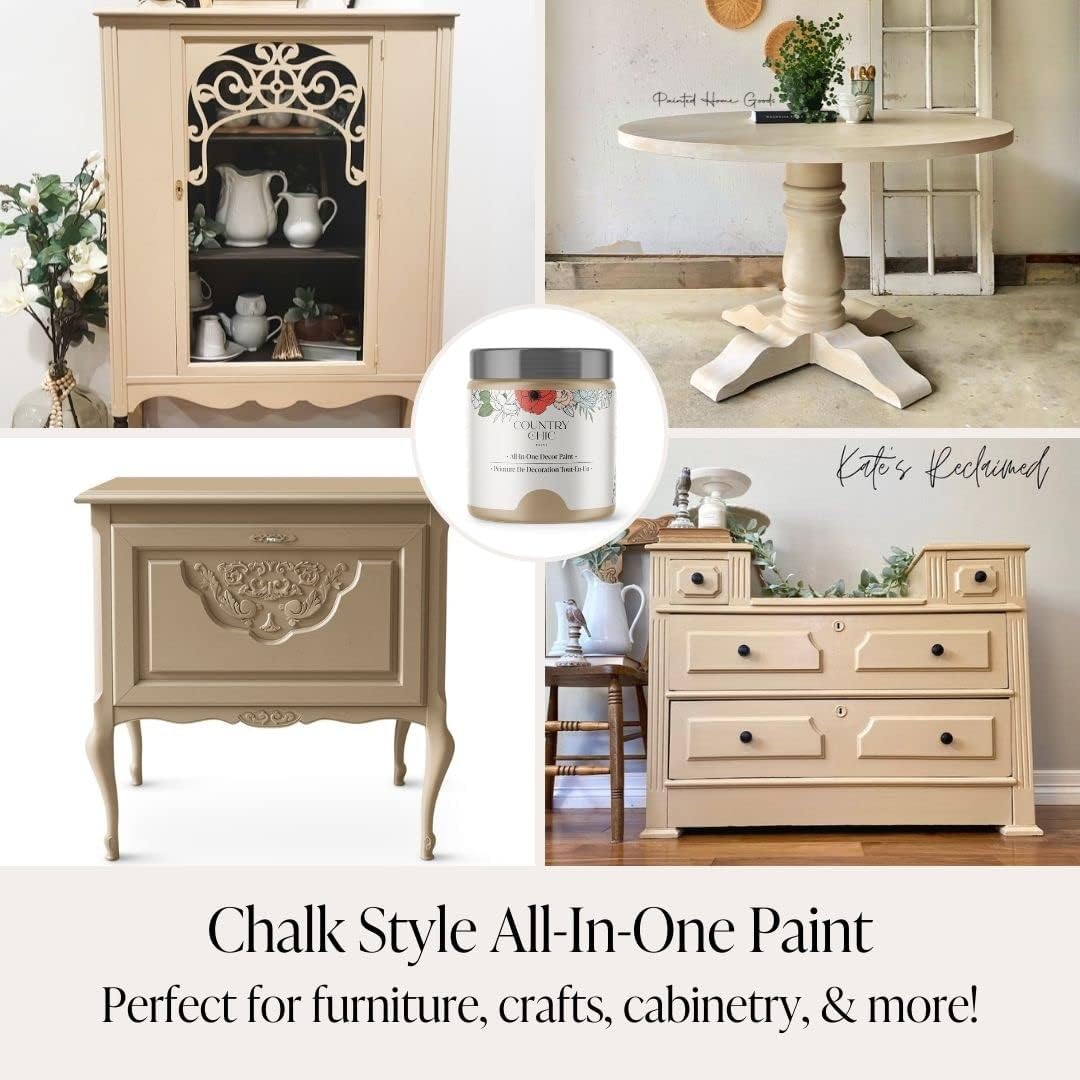 Chalk Style Paint + Furniture Wax Bundle - for Furniture, Home Decor, Crafts (Color: Road Trip [4 oz] - Beige)