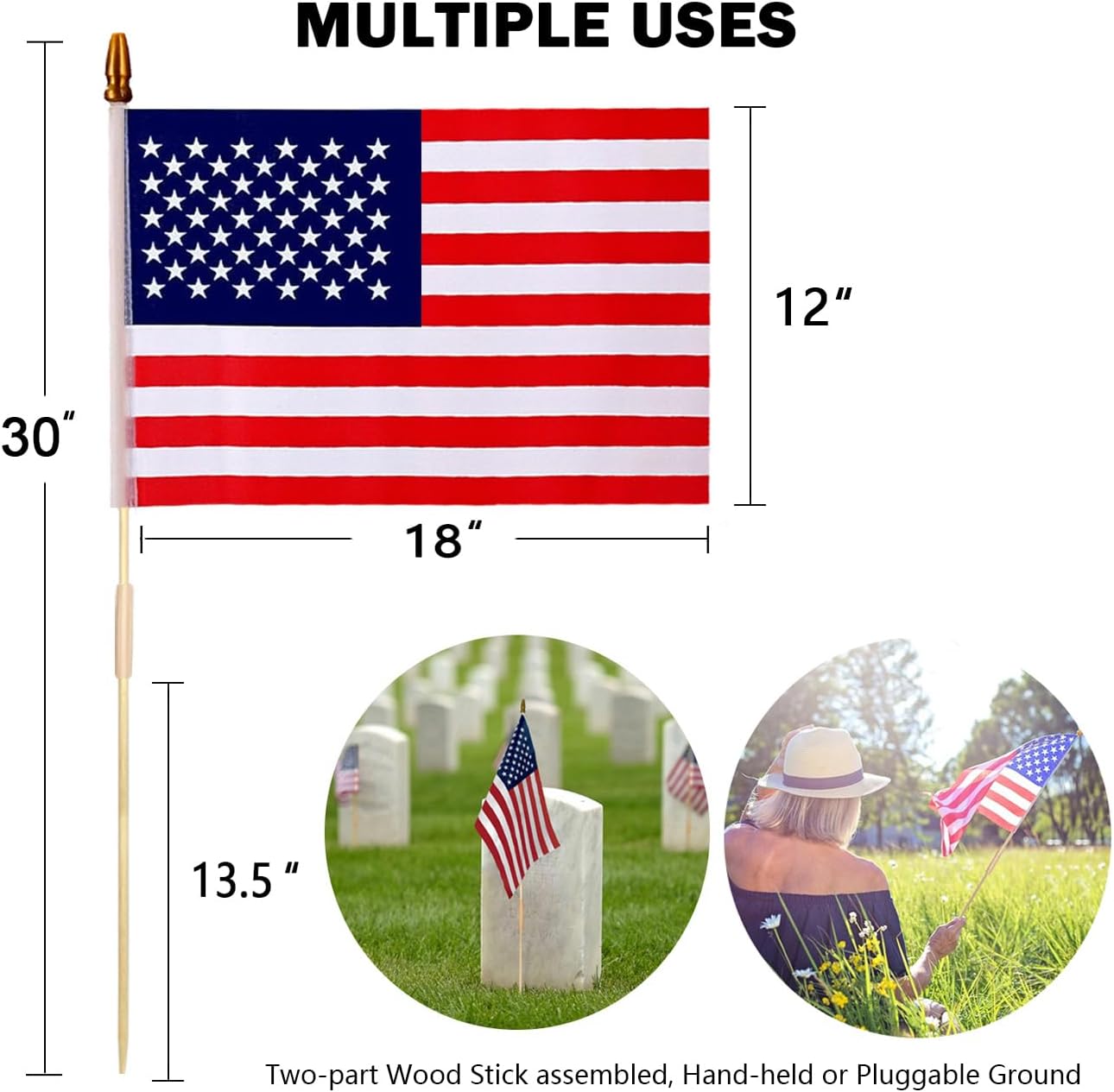 12 Pack 12x18 Inch American Flags for Outside, US Flags with Kid-Safe Spear Top ,American Flags on Stick, Patriotic Decorations,Perfect for Flag Day, Memorial Day, Independence Day Patriotic Holiday Yard Garden Flags - Image 2