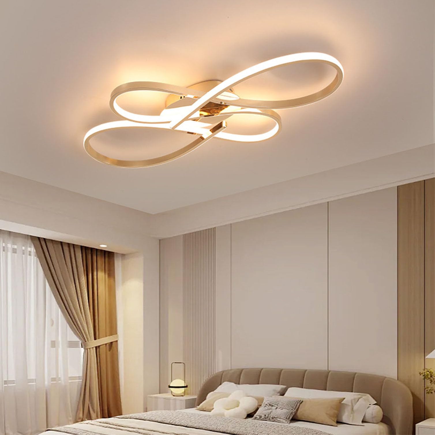 Ceiling Lamp LED Ceiling Light Living Room Gold Dimmable Ceiling Light with Remote Control Modern Design LED Ceiling Light for Dining Room Bedroom Children's Room Office Pendant Lamp (Gold, 80cm)