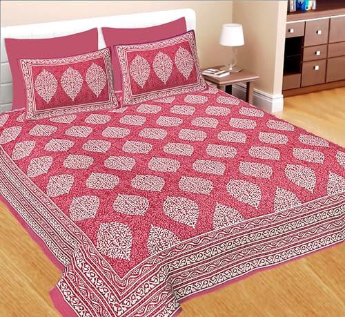 Image of JAIPUR PRINTS 100% Cotton Rajasthani Jaipuri Traditional Floral King Size Double Bedsheet with 2 Pillow Covers - Multicolor, 180-200 tc (Multicolor, Double)