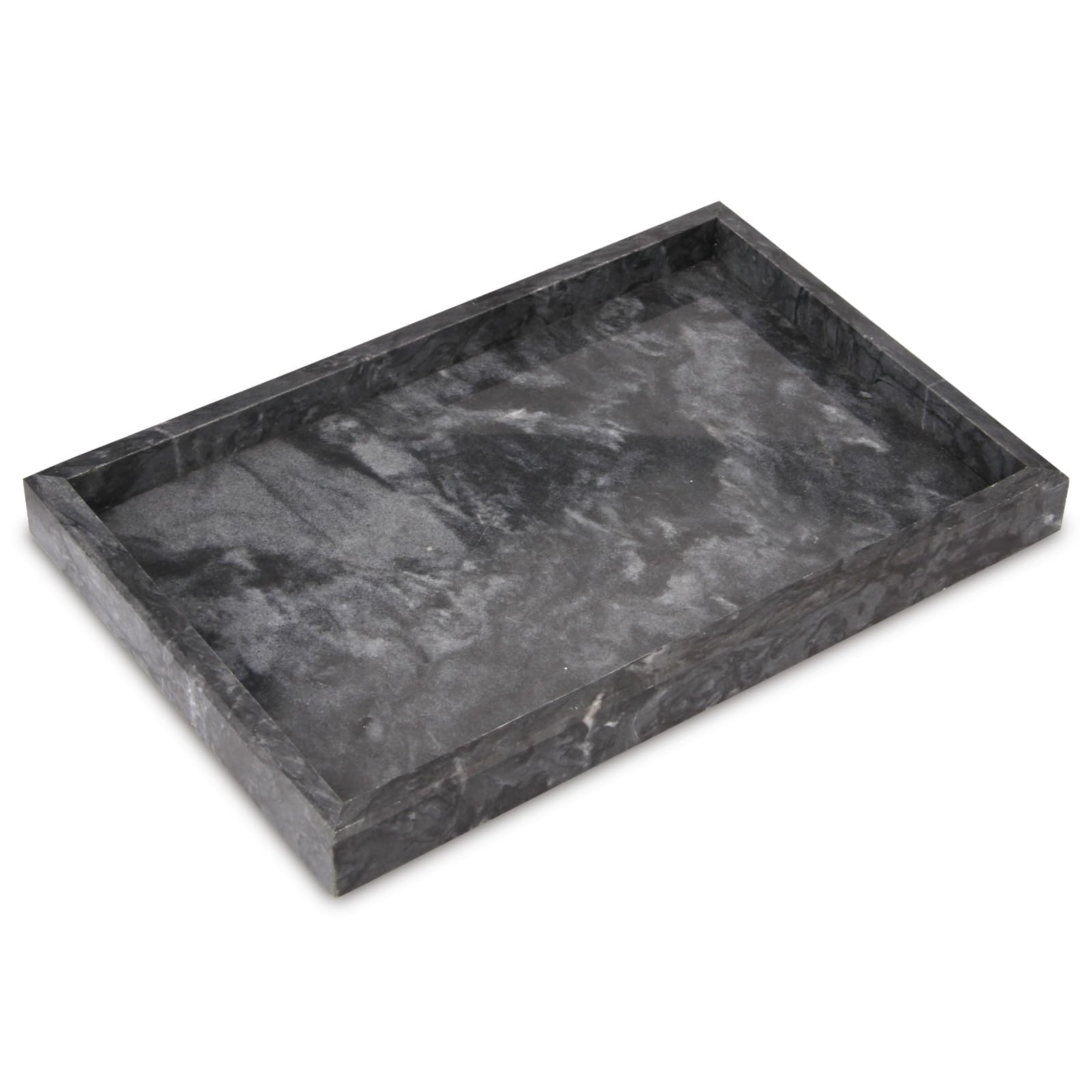 Vassoio Portaoggetti da Bagno Marmo Naturale Svuotatasche Ingresso Versatile Vassoio da Letto Decorazioni Vassoio Soggiorno Cucina Profumi Asciugamano Pianta Candele (Nero, 30 x 20 x 3 cm)