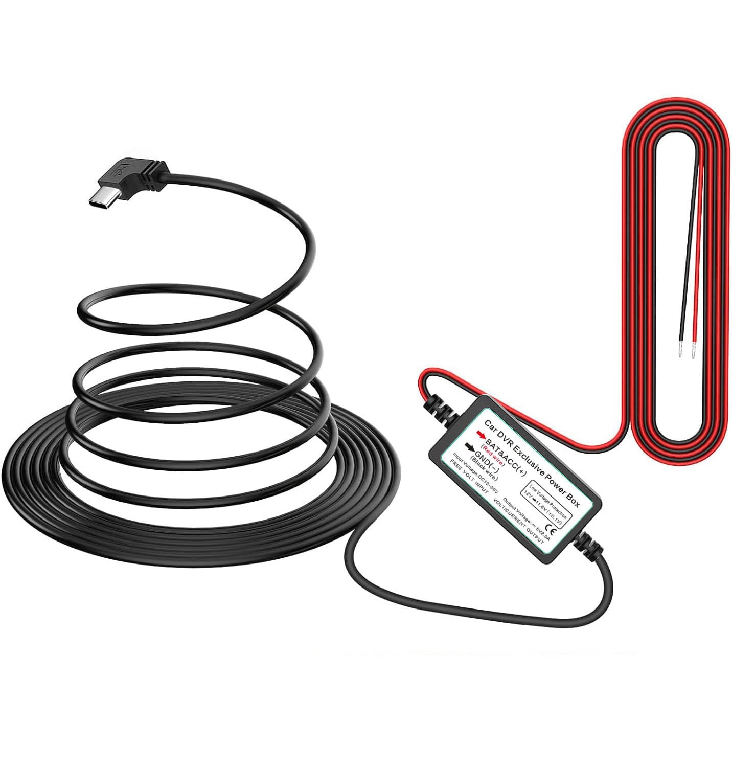 GUZZI zestaw okablowania USB C do kamery samochodowej 12V-24V do 5V/2,5A Ładowarka do kamery samochodowej Przewód zasilający do kamery samochodowej USB typu C, długość 320cm