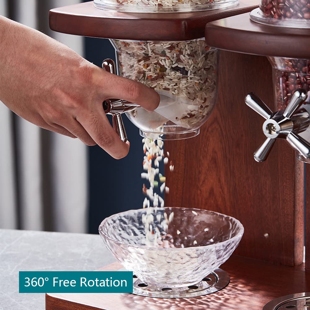 Individual/Doble/Triples Dispensador De Cereales Encimera, Dispensador De Alimentos Secos Contenedores De Cereales Dispensador De Almacenamiento Con Barril De PC Y Base De Madera,3.5L