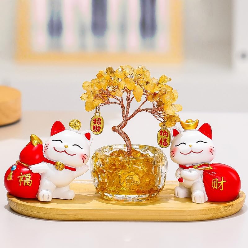 金運アップ 招き猫と金のなる木 開運 厄除け 置物 風水グッズ グッズ おしゃれ インテリア お守り 運気アップ 風水アイテム 金運アップグッズ 財運 開運 お礼 贈り物 (招き猫 4) : Home & Kitchen