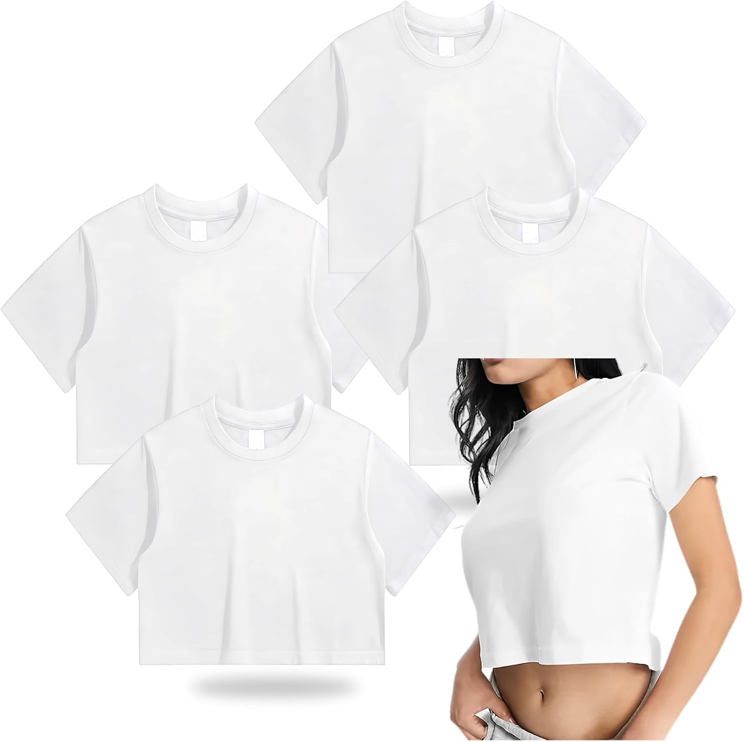 4 Pack Women's Polyester Blank Sublimation Crop T-Shirts, Crop Tops for Women for Sublimation Tie Dye Heat Press