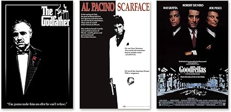 Close Up Set de 3 Posters Film de Gangsters - Le Parrain, Scarface, Les affranchis (61cm x 91,5cm)